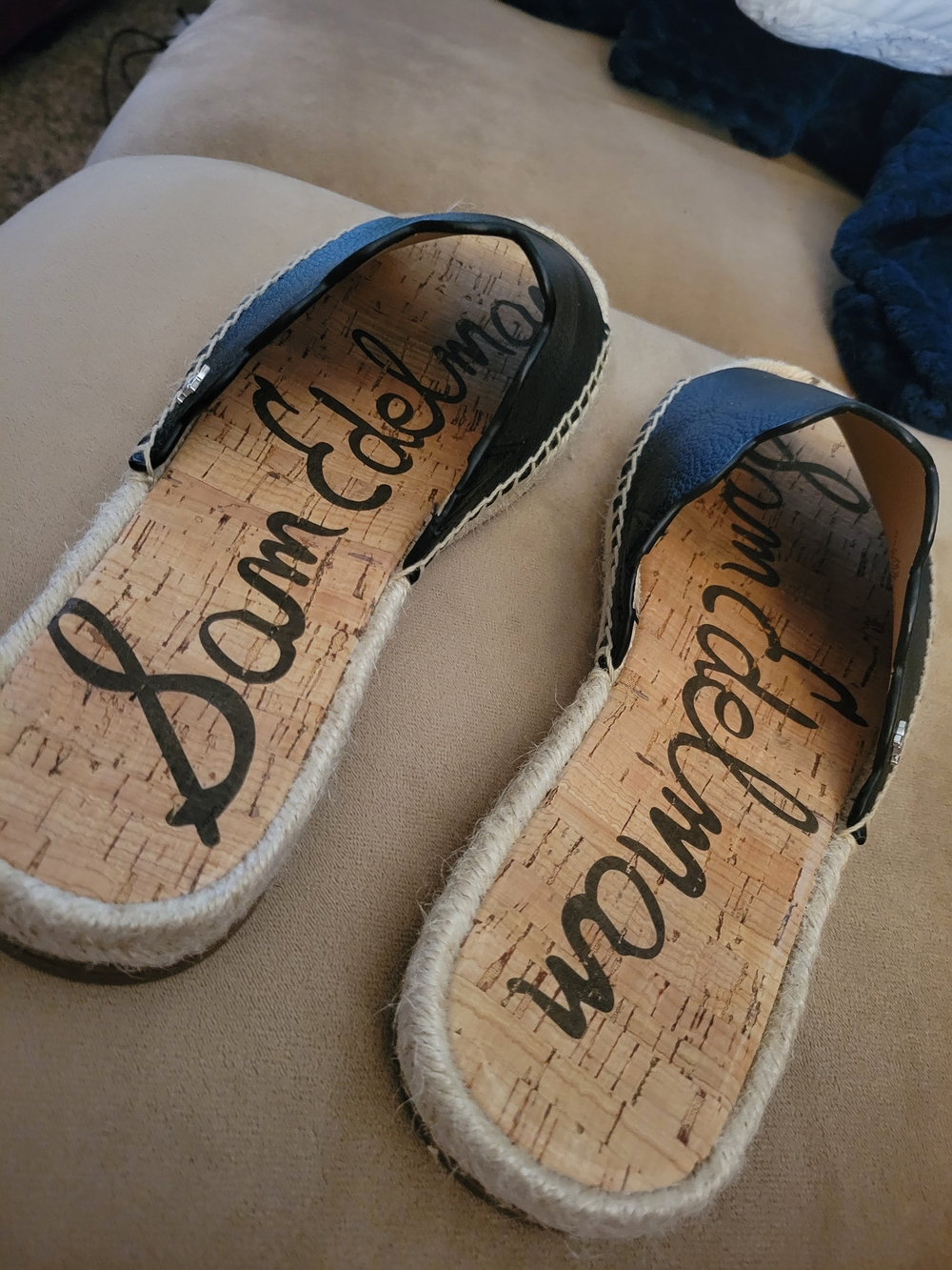 Sam Edelman Black Scalloped Espadrille Slides Sz 10